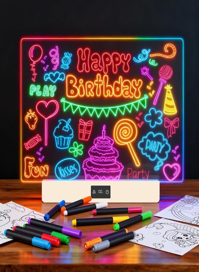 Phylosal Rechargeable Led Drawing Board with 8 Colors, 16-Inch Light Up Acrylic Dry Erase Board with 12 Markers, Light Up LED Note Board with Built-in Stand, Sketching Gift Toy for Kids/Girls/Teens - Image 1